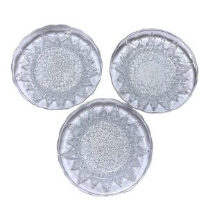 Vintage KIG Indonesia Embossed Forget Me Nots Flower Pressed Glass Plate Set 6"